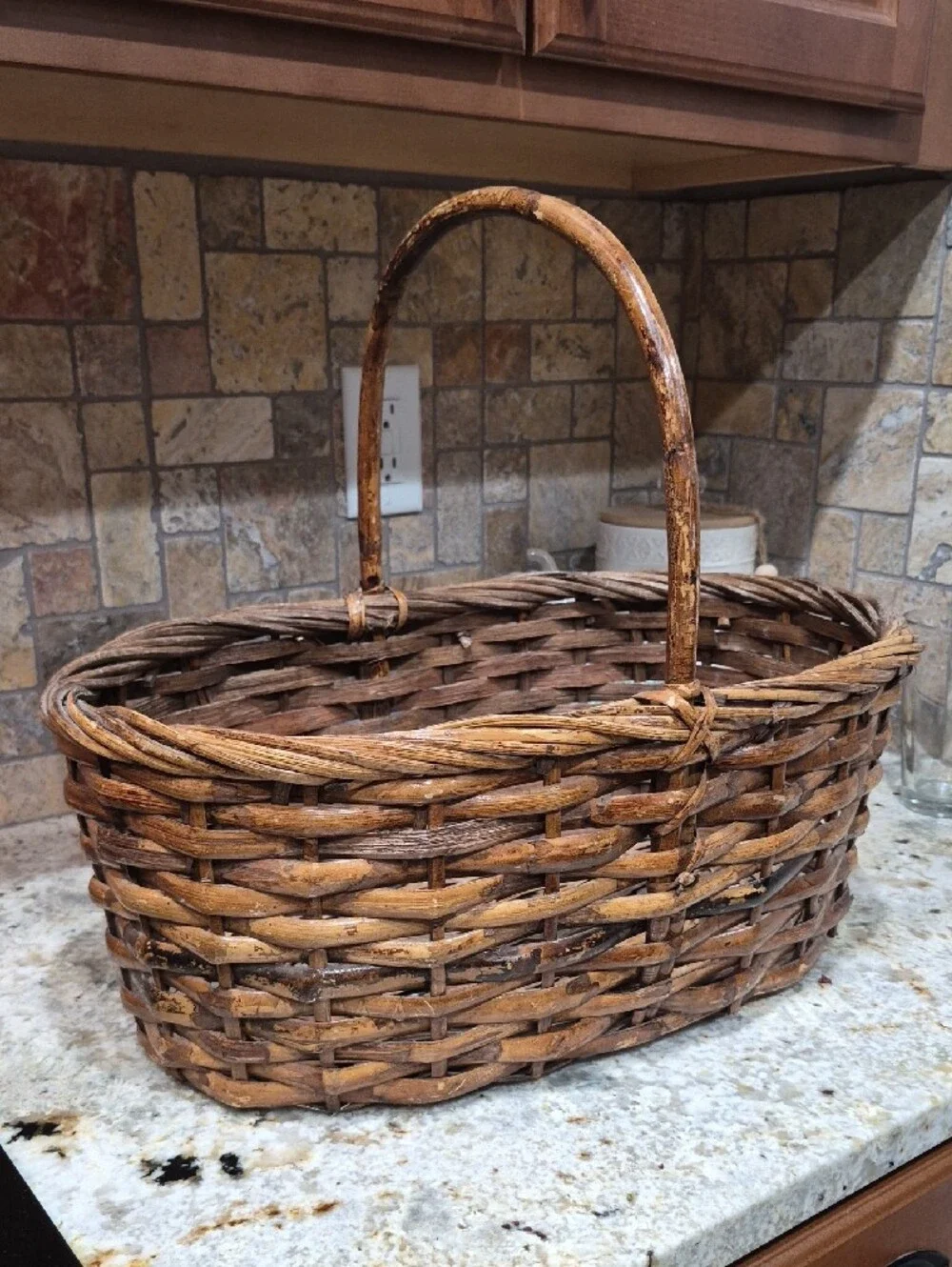Rustic Woven Brown Willow Basket with Handle - Home Accents